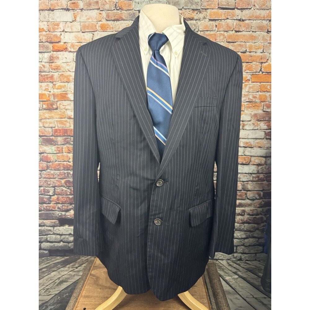 Ralph Lauren Blue Label Black Sports Coat Jacket Suit Pinstripe 44 Regular